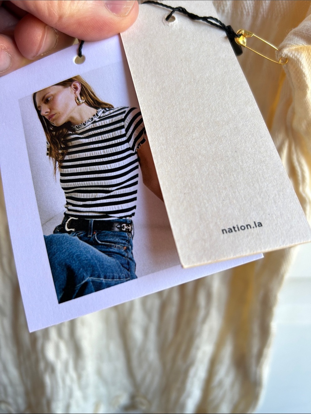 NWT Nation Los Angeles Cream Smocked Ruffle Top XXL Anthropologie basic cotton - Picture 6 of 12